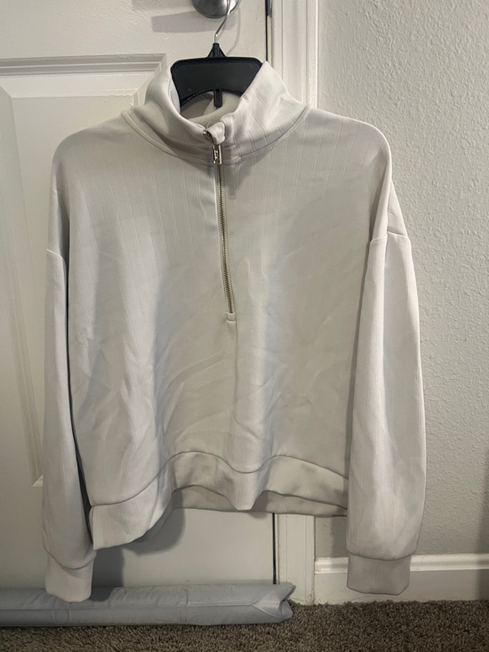 Tahari Jackets & Blazers - Cropped Half-Zip Pullover Sweatshirt in beige color